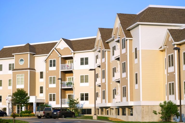apartment buildings with brown shingle roofs, Maple Grove, Minnesota